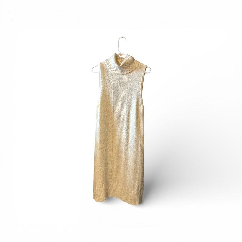 White House Black Market ivory ribbed turtleneck sleeveless sweater dress